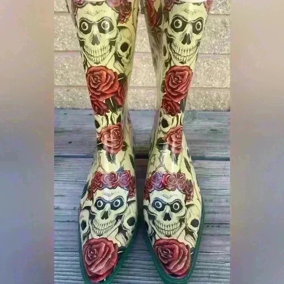 Nomad Rainboots skull/rose western boots SZ 9 - Picture 2 of 10